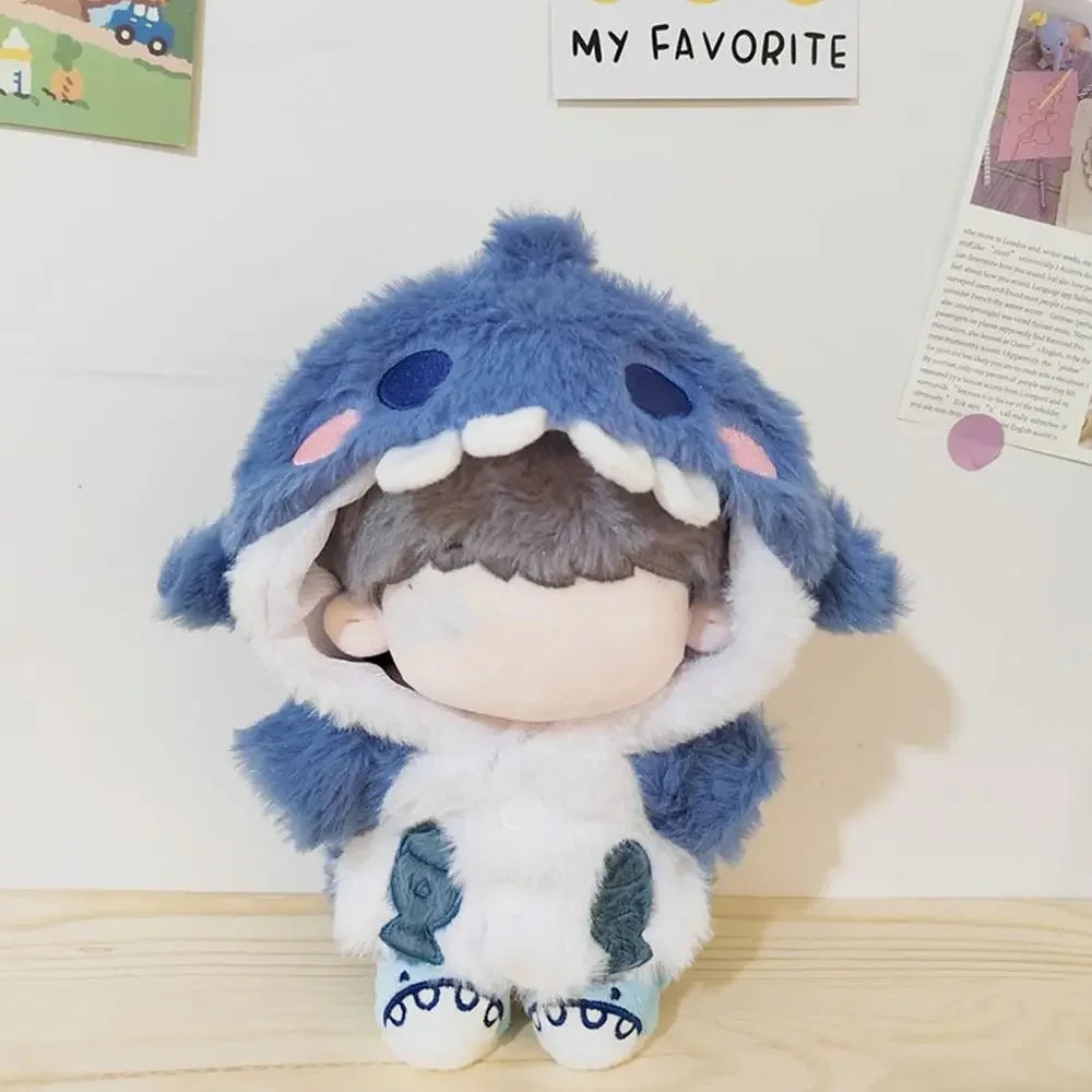 Cartoon Shark Coat Pink Blue Shark Plush Hoodies For 20cm Doll Clothes Lovely Animal Coat Outfit Cotton Stuffed Dolls Toys Gifts