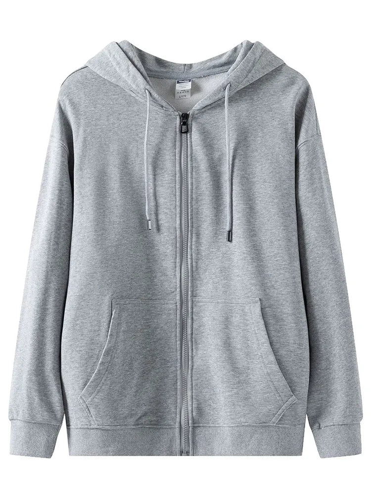 Women Sweatshirts Zip Up Hoodies White Hooded Zip-up Jackets Autumn Cotton Solid Sweatshirt With Zipper Oversized Hoodies Women