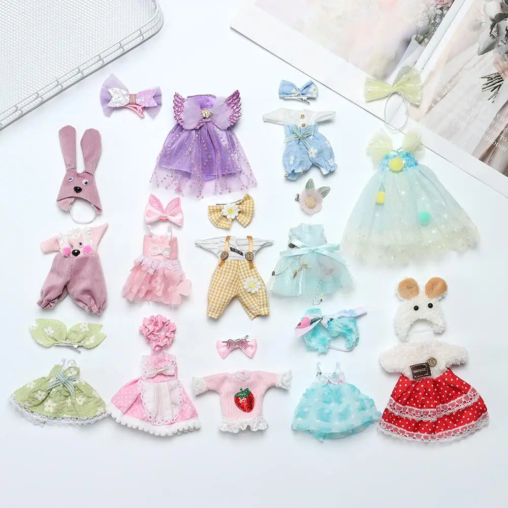 16CM Doll Clothes Suit Lace Princess Dress Headwear Cute Hoodies Skirt Overall Vest Hat OB11 Clothes Outfit 1/8BJD Accessories