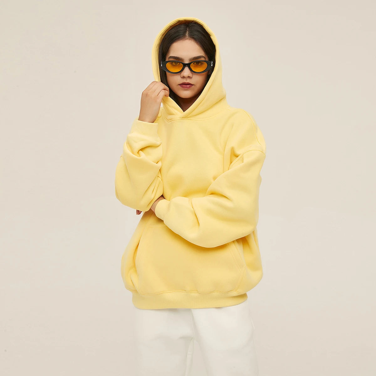 Cotton Baggy Fleece Hoodies for Men Solid Color Plush Pullovers Oversized Hooded Sweatshirt Autumn Winter Thick Clothes Unisex