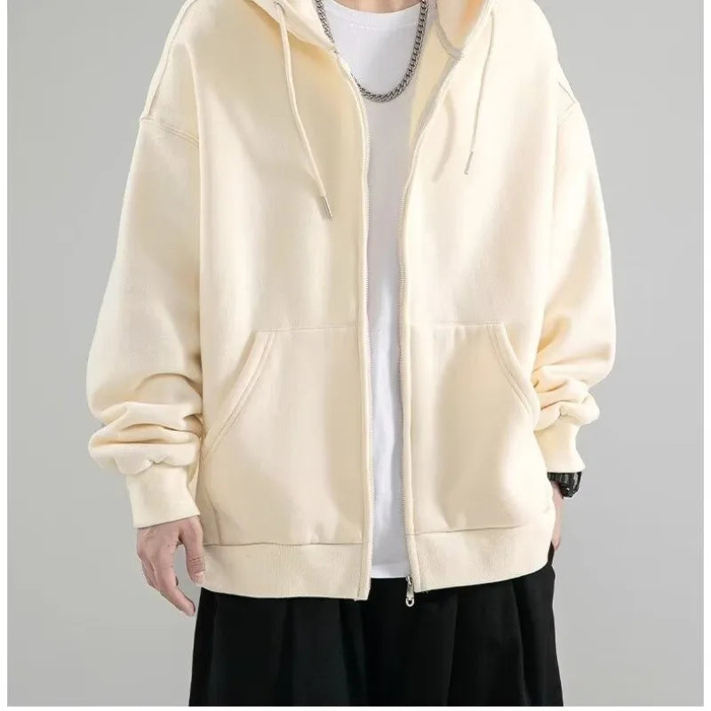Men Hoodies Cardigan Solid Sweatshirts Hooded Sweatshirt Zipper Long Sleeve Pockets Spliced Loose Fit Sports Spring 2025