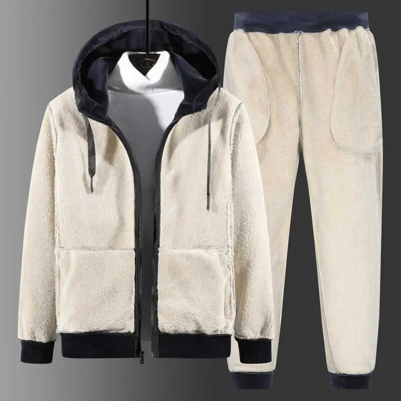 Men Sports Suits Tracksuit Sets Hoodies Casual Hooded Warm Sweatshirts+Pants Thicker Fleece New Jacket+Pants 2 Pieces Velvet Set