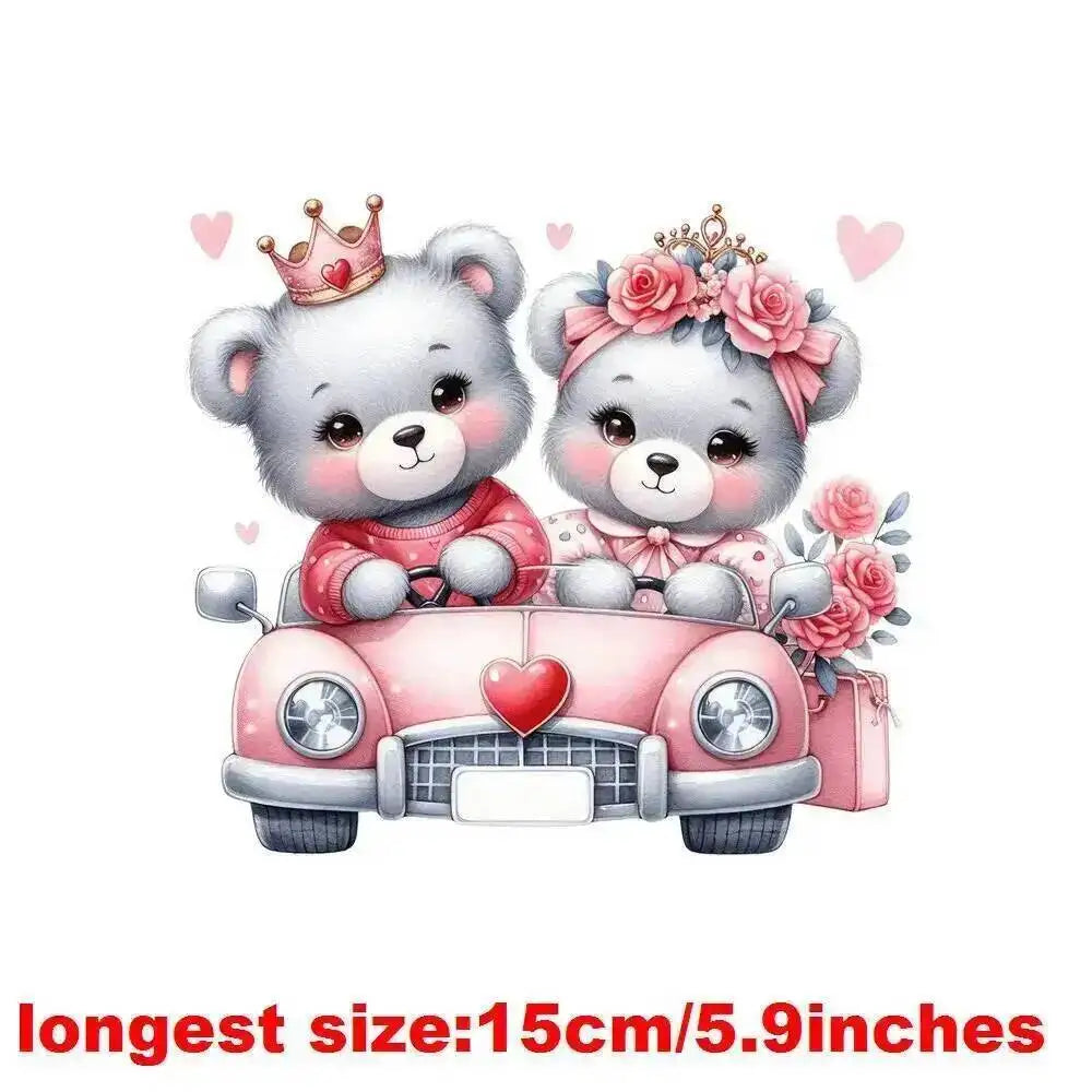 15cm Kids Cartoon Heart Love Bear Dtf Transfers Ready To Press Patches For Clothing T-shirt Hoodies Heat Transfer Stickers