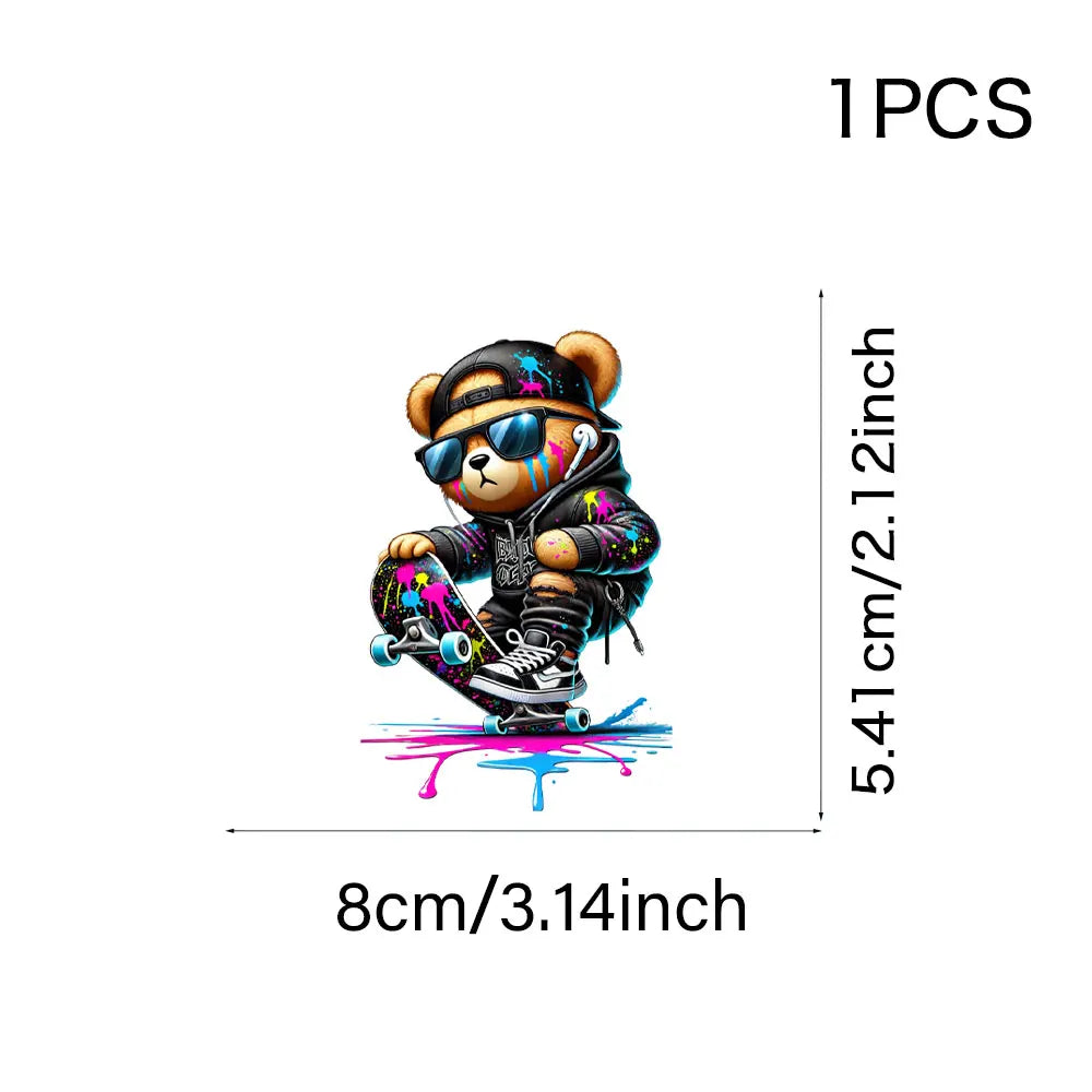 Cool Punk Bears Patches On Clothes Thermal Press Decal T-Shirt Parches Ropa Hoodies Heat Transfer DIY Clothes Stickers Iron On