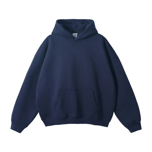 Cotton Baggy Fleece Hoodies for Men Solid Color Plush Pullovers Oversized Hooded Sweatshirt Autumn Winter Thick Clothes Unisex