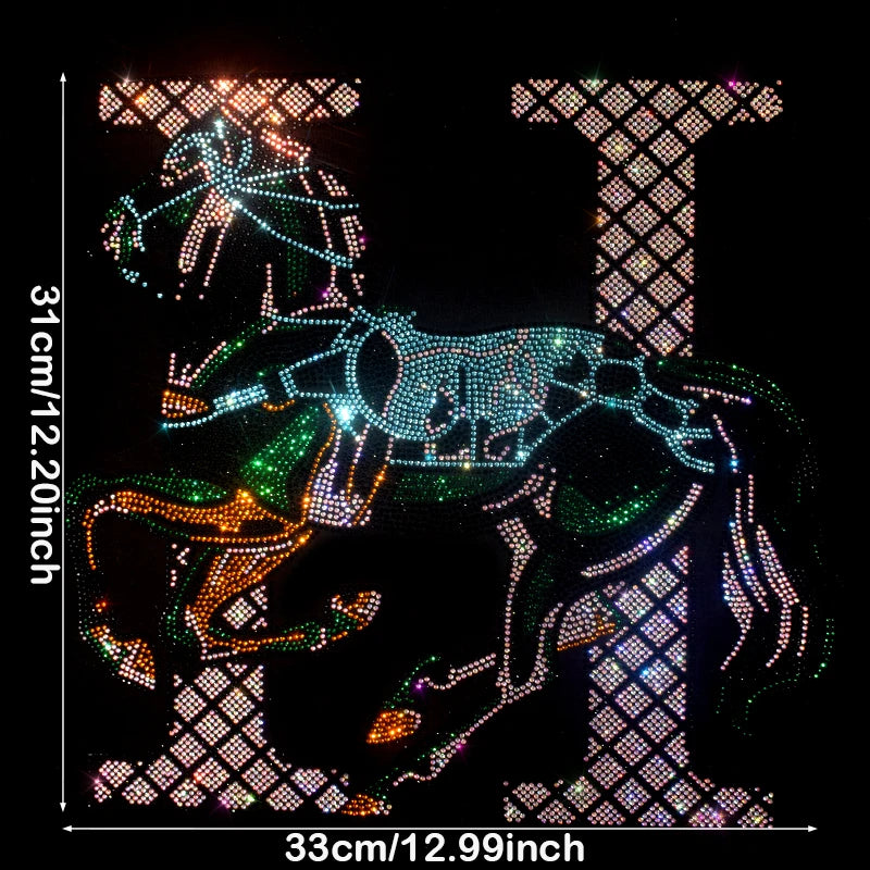 Galloping Stallion Rhinestone Transfer - DIY Iron On for Hoodies, Denim, T-shirts & Throw Pillows, Tote Bags Decor
