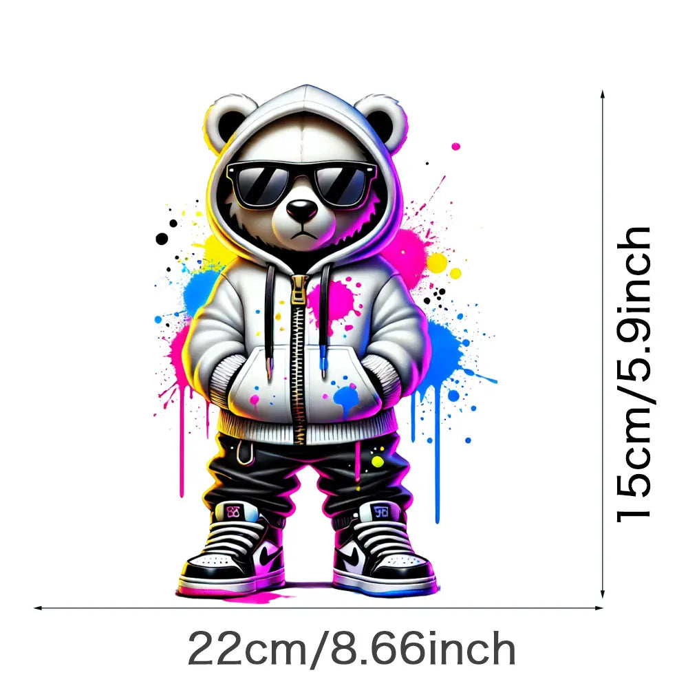 Cool Punk Bears Patches On Clothes Thermal Press Decal T-Shirt Parches Ropa Hoodies Heat Transfer DIY Clothes Stickers Iron On