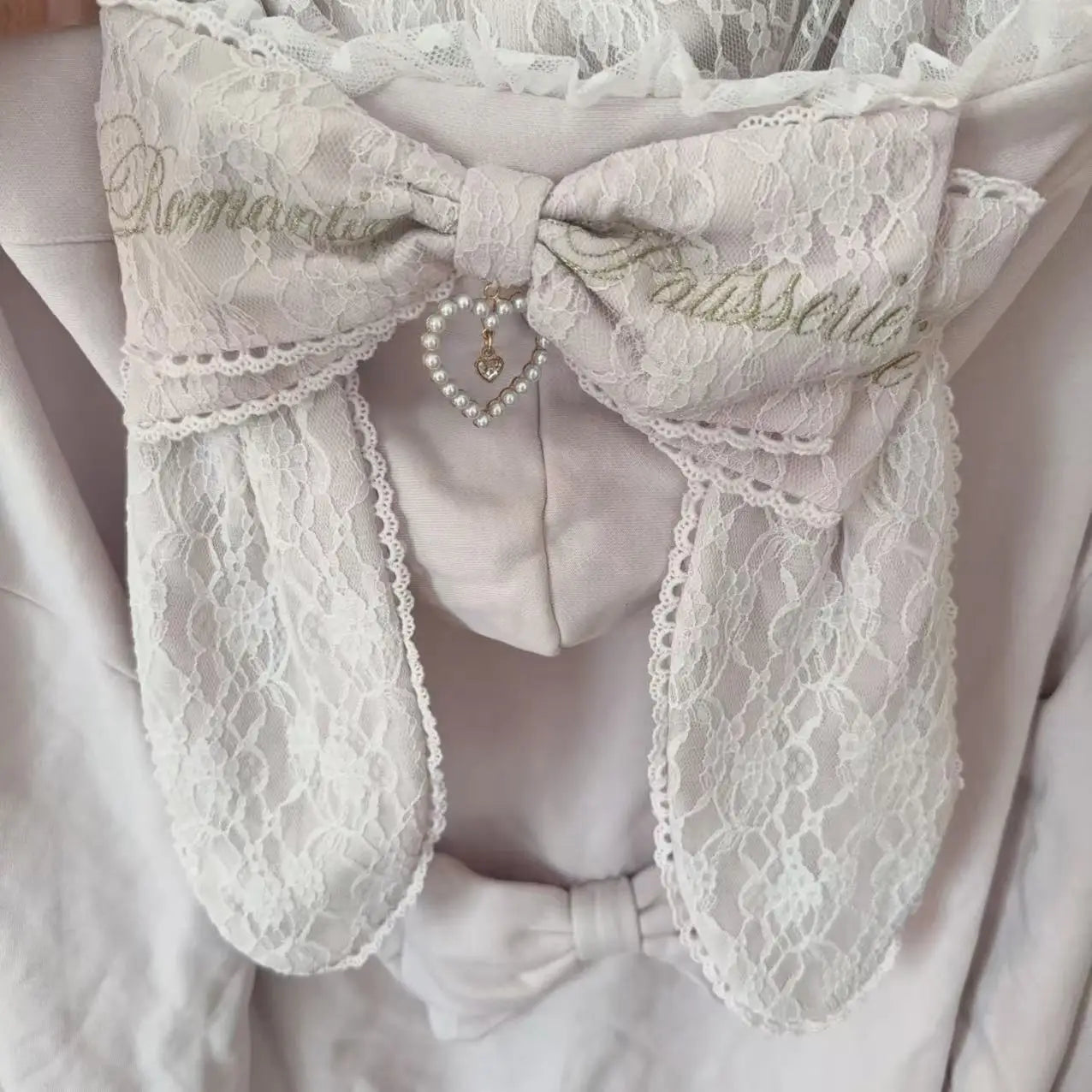Hoodies Women 2025 Autumn New Sweet Bunny Ear Lace Hooded Sweatshirt for Women Cute Loose Tie Long Sleeve Jacket