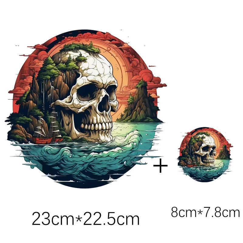 New Vintage Thermal DTF Stickers Punk Style Skulls Parches Ropa Diy Heat Transfer Cap Hoodies Clothes Sticker Custom Patch Vinyl