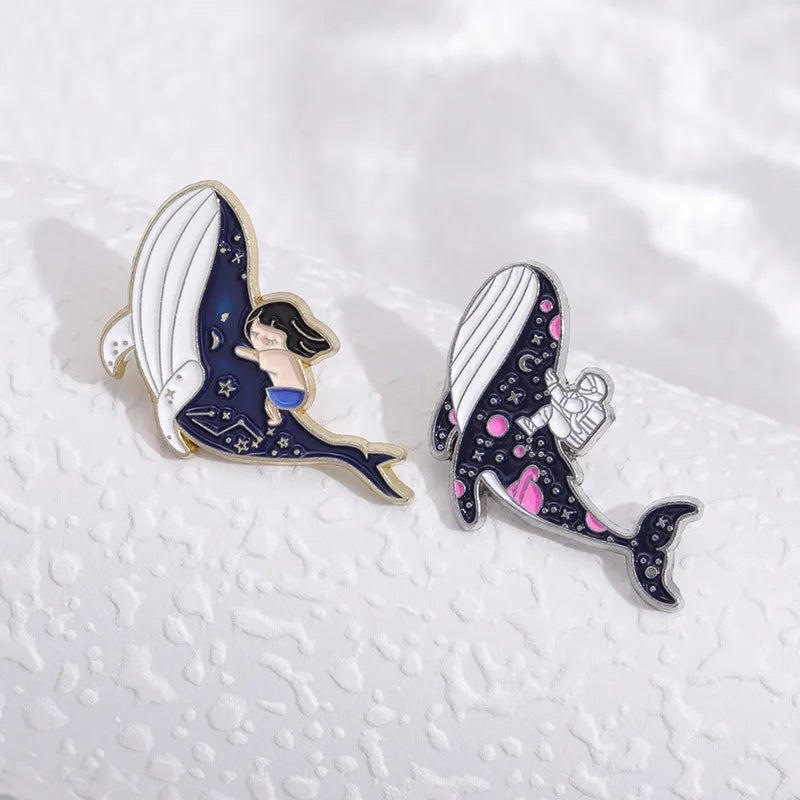 marine Whale dolphin Enamel Pin Funny Brooch Cartoons Badge for Bags Jeans Hoodies Denim Lapel Pin Jewelry Kids Best Gift