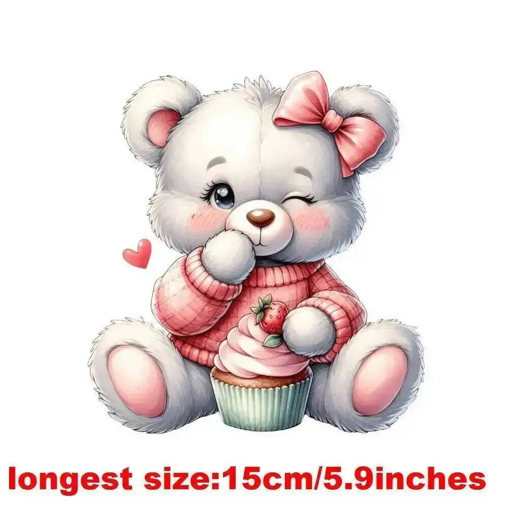 15cm Kids Cartoon Heart Love Bear Dtf Transfers Ready To Press Patches For Clothing T-shirt Hoodies Heat Transfer Stickers