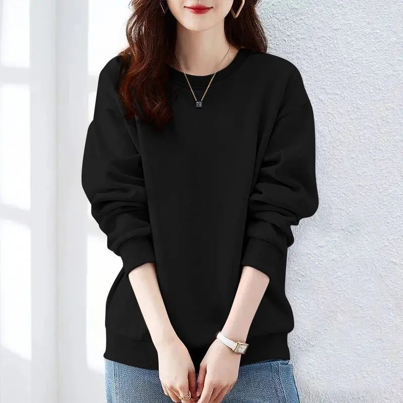 Spring Autumn Solid Simplicity Long Sleeve Harajuku Tops Loose Street Casual Hoodies Sweatshirts Fashion Trend Women Clothing