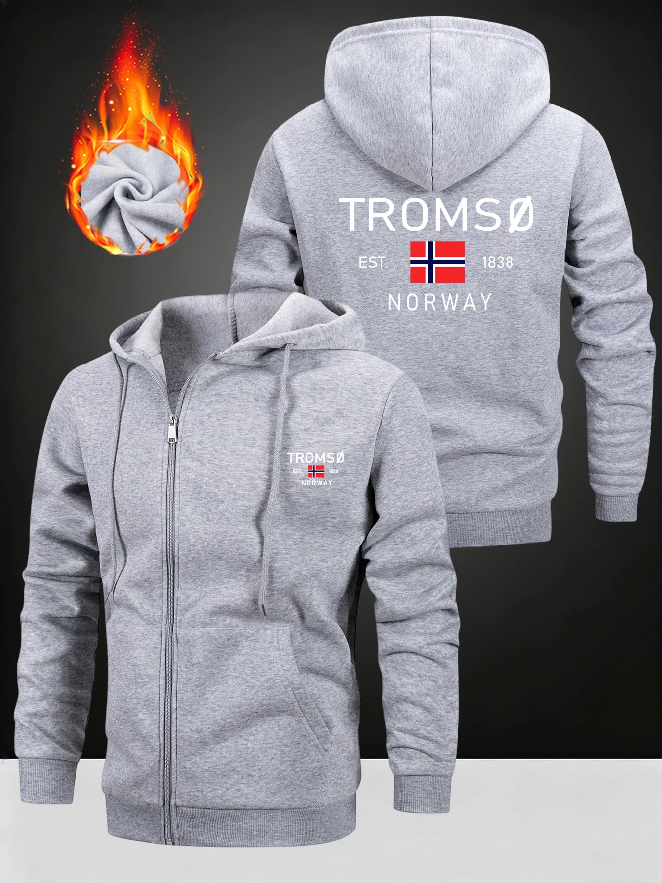 NORWAY Printed Men's Hoodies Long Sleeve Sweatshirt Zipper Design Hooded Coat for Men Clothing Sportswear Slim Fit Casual Jacket