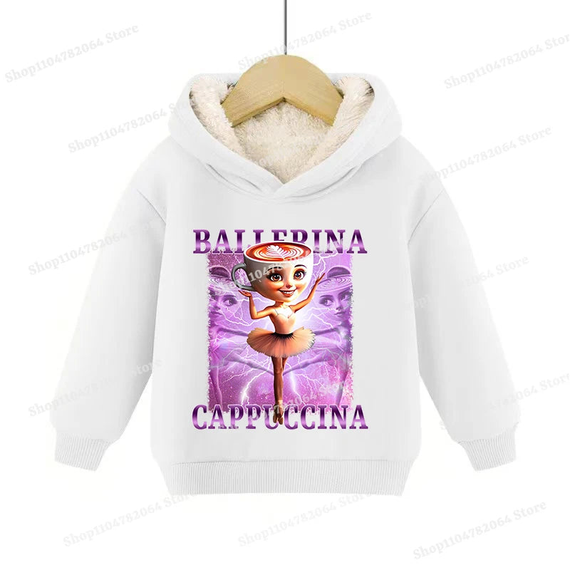 Italian Brainrot Animals Pullover Hoodies Cappuccino Assassino Lamb Fleece Kid Sweatshirt Sahur Anime Cartoons Clothes Tops Gift