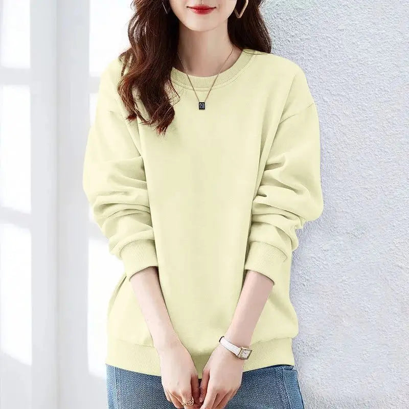 Spring Autumn Solid Simplicity Long Sleeve Harajuku Tops Loose Street Casual Hoodies Sweatshirts Fashion Trend Women Clothing