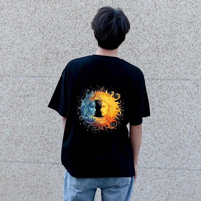 Heat Transfer on Clothes Iron On Patch for Hoodies, Sun and Moon, DTF Thermo Sticker Decals for Men and Women