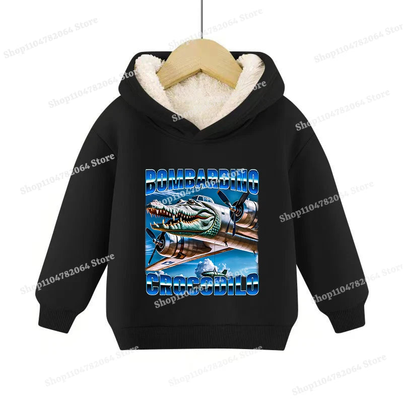 Italian Brainrot Animals Pullover Hoodies Cappuccino Assassino Lamb Fleece Kid Sweatshirt Sahur Anime Cartoons Clothes Tops Gift