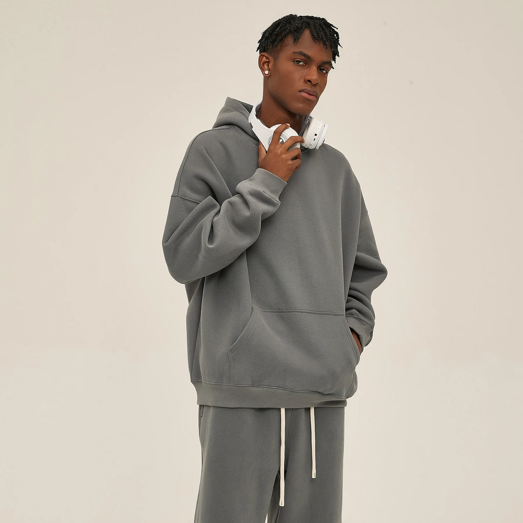 Cotton Baggy Fleece Hoodies for Men Solid Color Plush Pullovers Oversized Hooded Sweatshirt Autumn Winter Thick Clothes Unisex