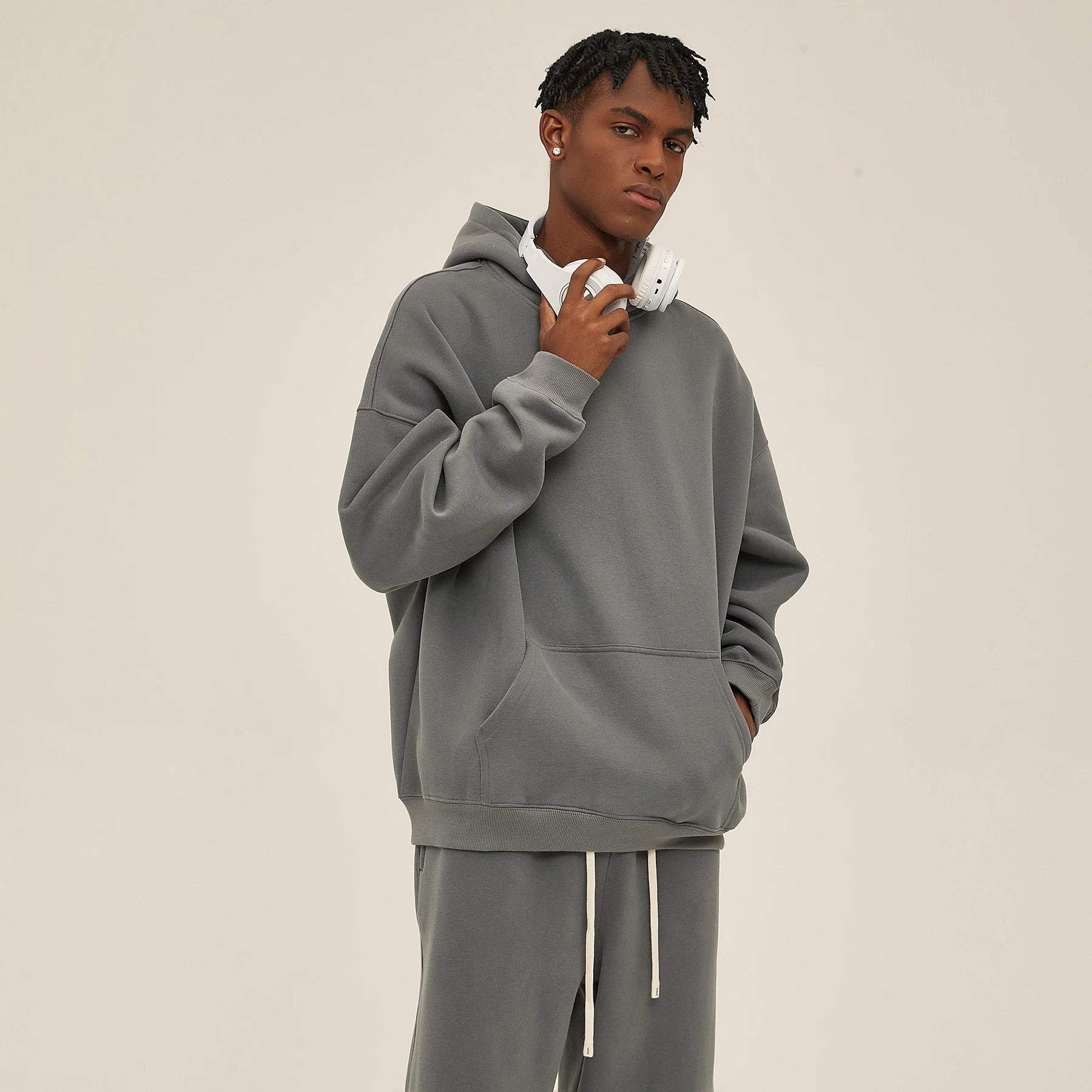 Cotton Baggy Fleece Hoodies for Men Solid Color Plush Pullovers Oversized Hooded Sweatshirt Autumn Winter Thick Clothes Unisex