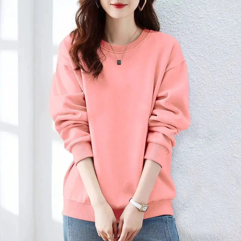 Spring Autumn Solid Simplicity Long Sleeve Harajuku Tops Loose Street Casual Hoodies Sweatshirts Fashion Trend Women Clothing