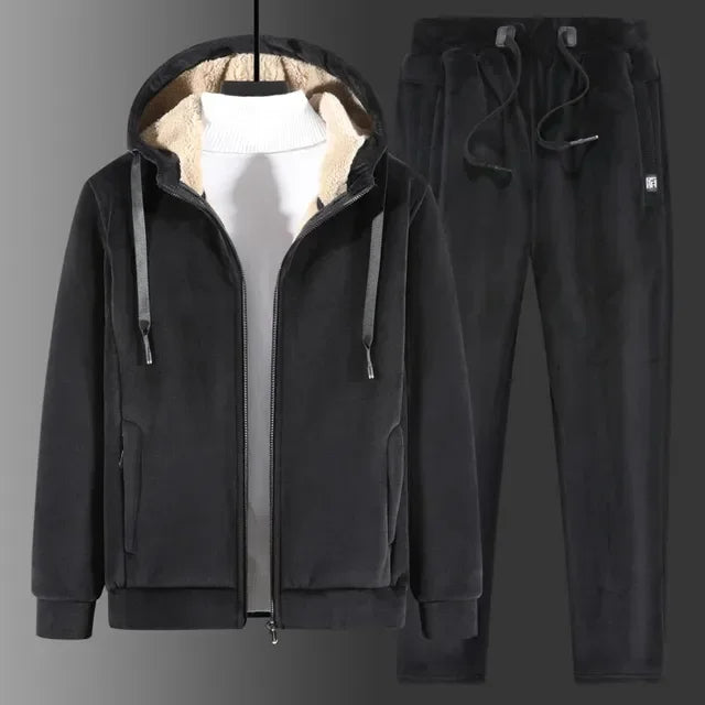 Men Sports Suits Tracksuit Sets Hoodies Casual Hooded Warm Sweatshirts+Pants Thicker Fleece New Jacket+Pants 2 Pieces Velvet Set