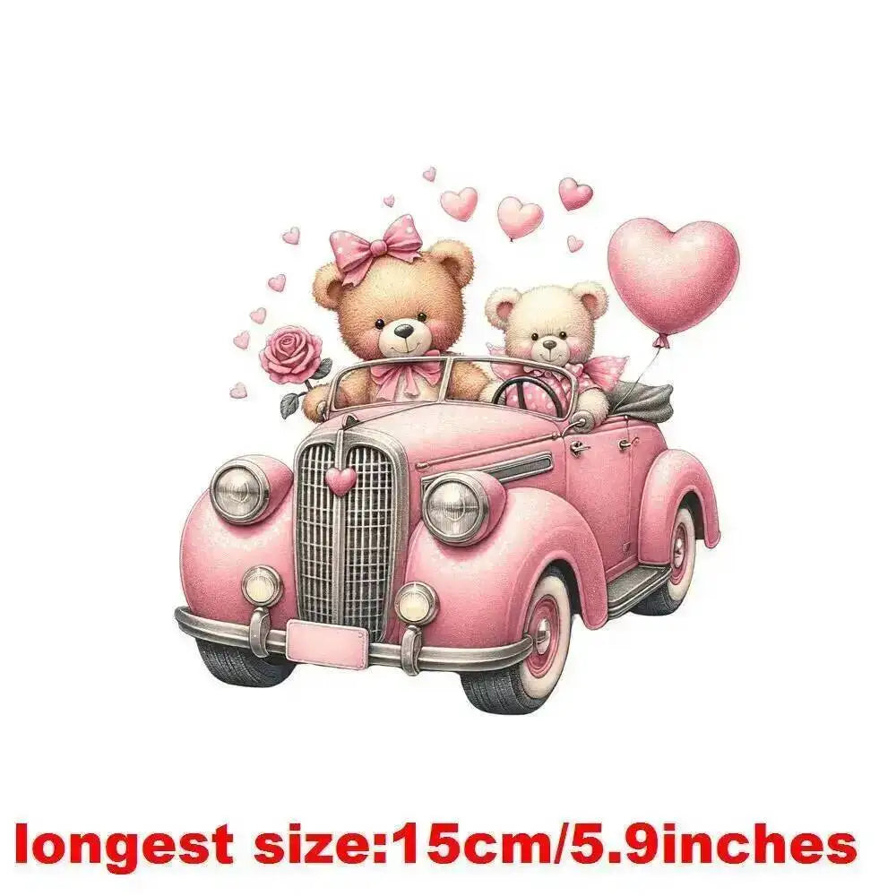 15cm Kids Cartoon Flower Love Bear Dtf Transfers Ready To Press Patches For Clothing T-shirt Hoodies Heat Transfer Stickers