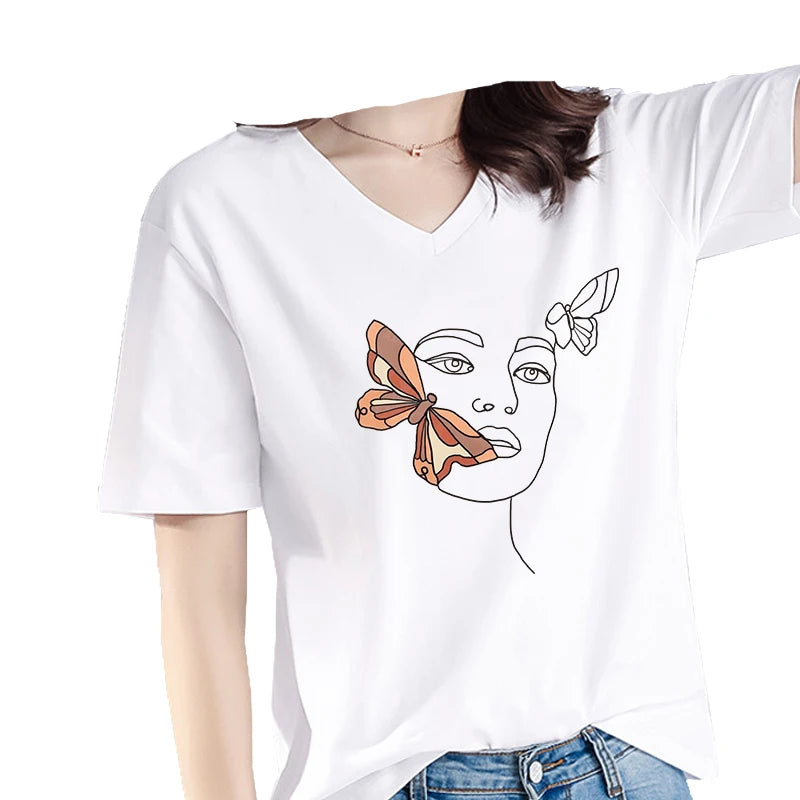 Abstract portraits and floral patterns heat transfer girls' clothing printed stickers Iron On hoodies and canvas bags DIY