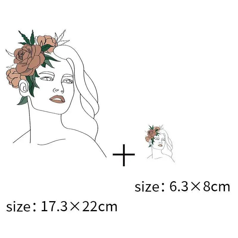 Abstract portraits and floral patterns heat transfer girls' clothing printed stickers Iron On hoodies and canvas bags DIY