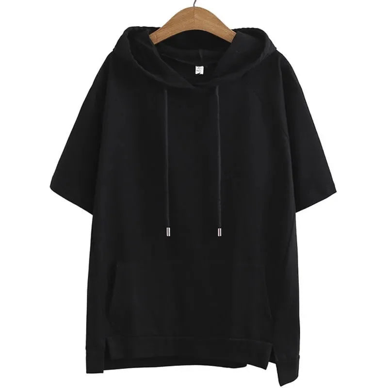 2025 Oversize 4XL Loose Sweatshirts Women Cotton Hoodies Summer Short-sleeves Thin Tees Female Casual Pullover Tops Outerwear