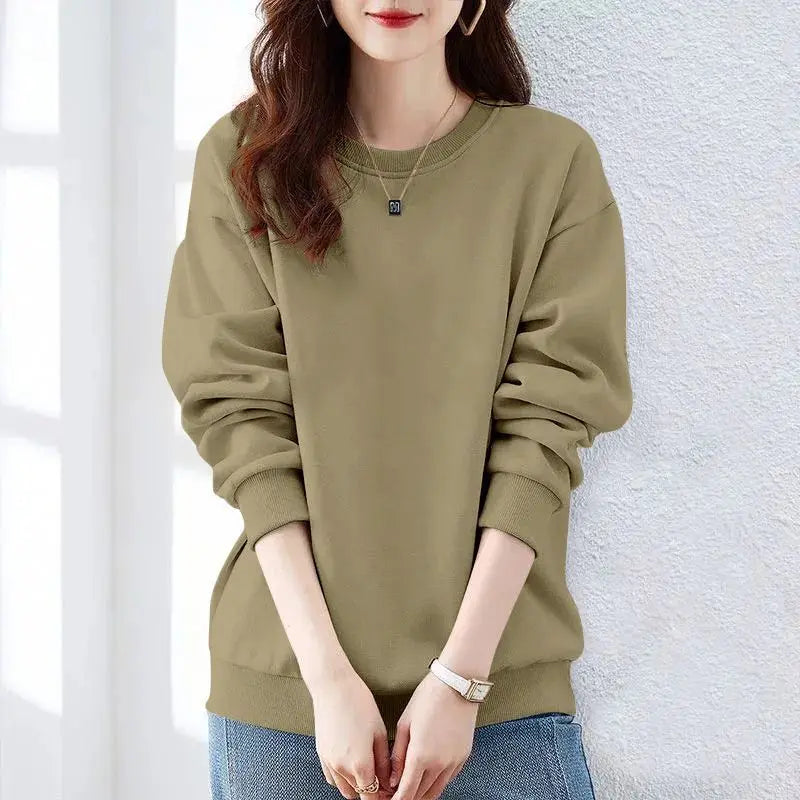 Spring Autumn Solid Simplicity Long Sleeve Harajuku Tops Loose Street Casual Hoodies Sweatshirts Fashion Trend Women Clothing