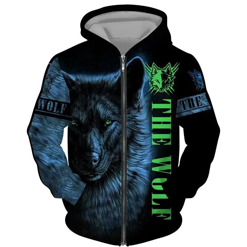 Wolf Pattern 3D Print Zipper Hoodies Men Women Hip Hop Hooded Sweatshirts Hoody Oversized Tracksuit Pullover Man Coat Clothing