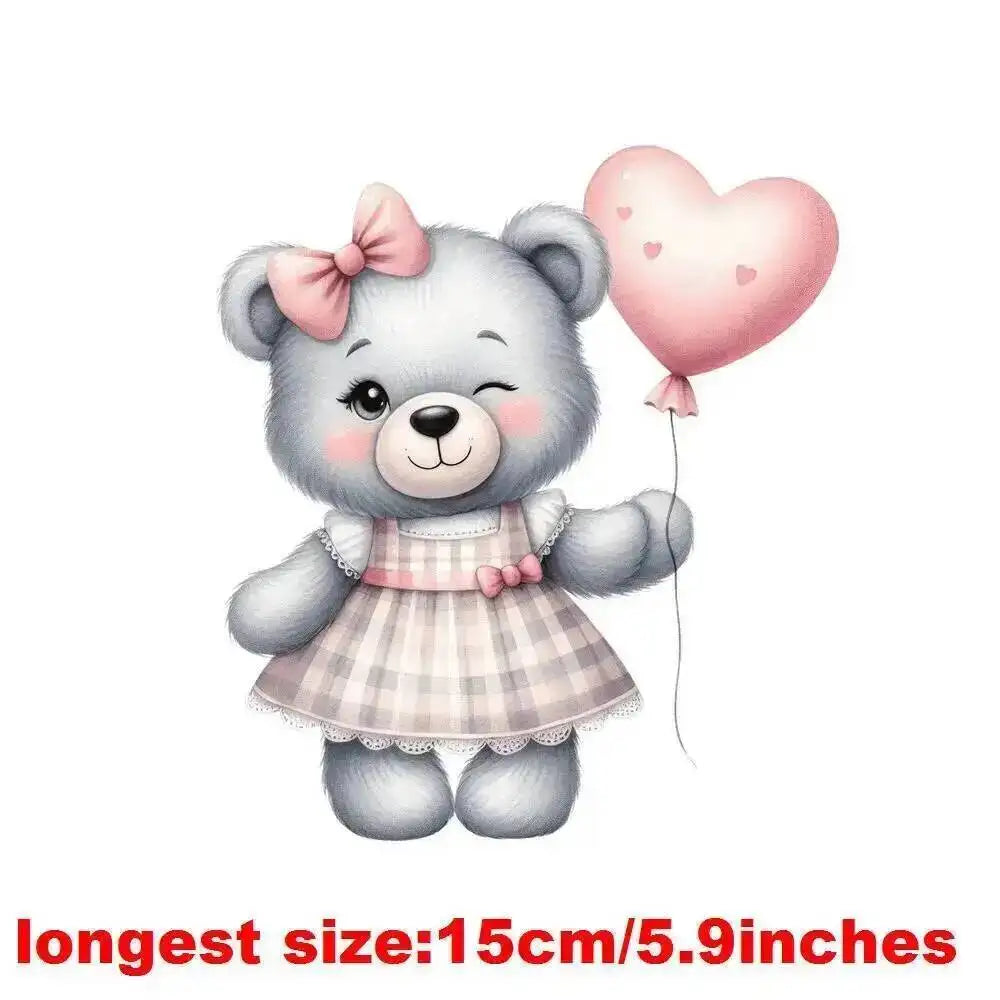 15cm Kids Cartoon Heart Love Bear Dtf Transfers Ready To Press Patches For Clothing T-shirt Hoodies Heat Transfer Stickers