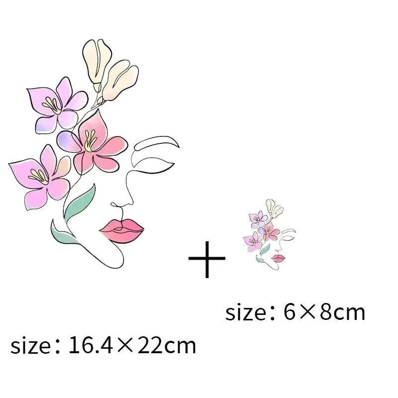 Abstract portraits and floral patterns heat transfer girls' clothing printed stickers Iron On hoodies and canvas bags DIY