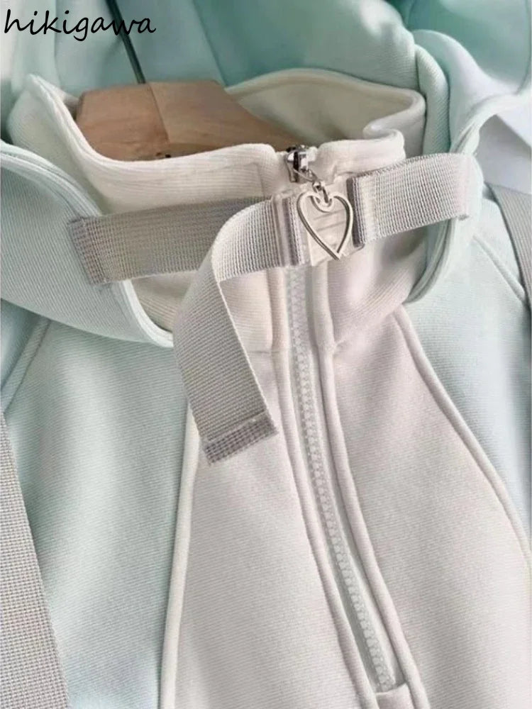Japanese Oversized Hoodies Women 2025 Ropa Mujer Contrast Color Streetwear Chic Sweet Sweatshirts Hooded Casual Hoodie Y2k Tops
