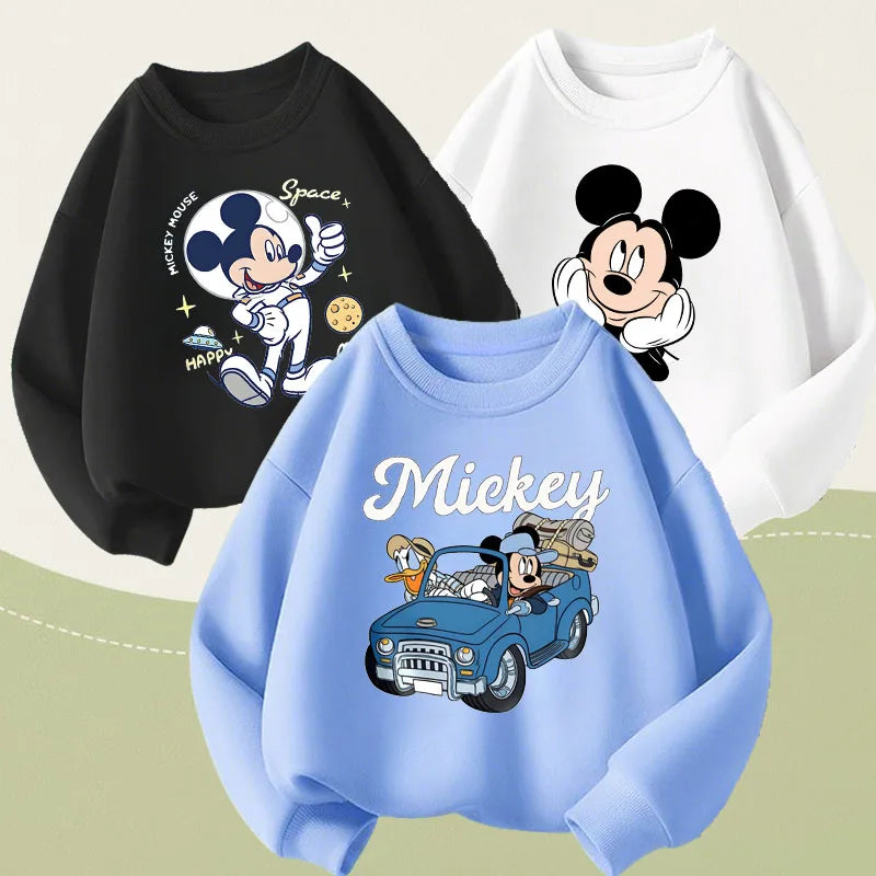 SPRING New Style Boys Long Sleeve Tops Mickey Printed Children's O Neck Hoodies Kids Casual Sweatshirts Breathable Sport Clothes