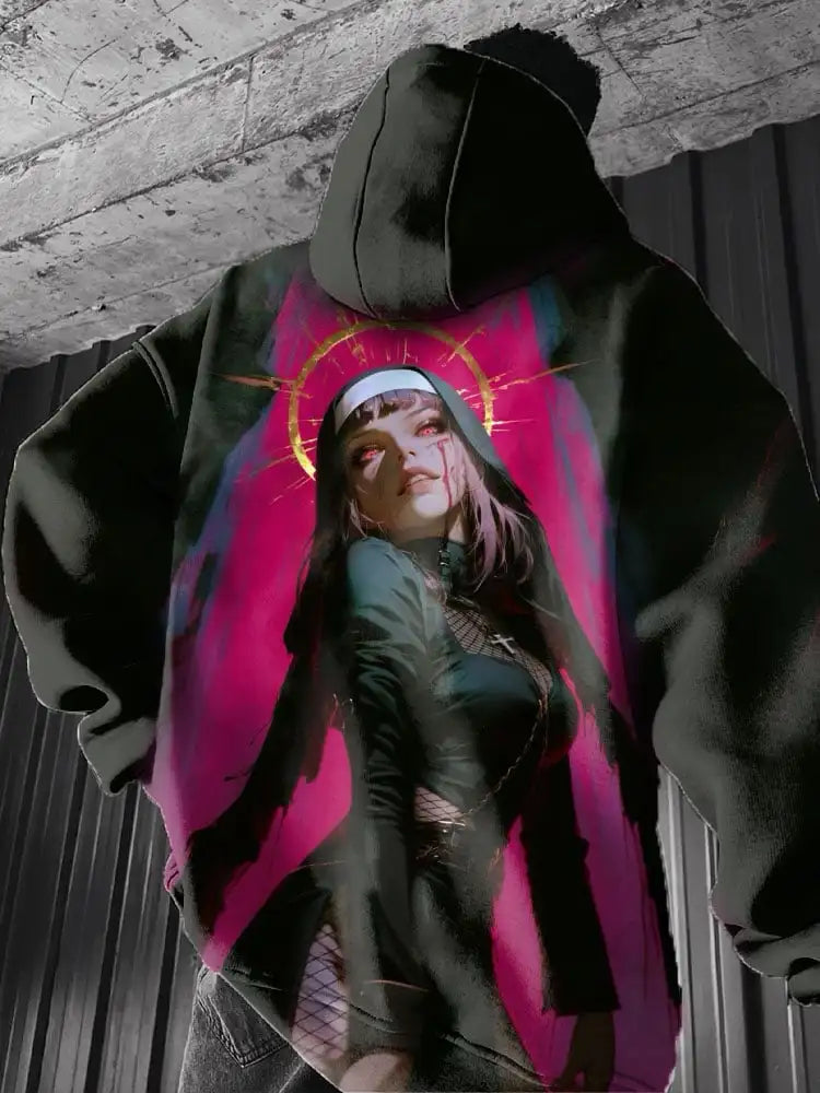 Anime girl back pattern Sweatshirt Casual Long Sleeve Hooded Pullover 3D Printing Top Fashion Oversized Men's Hoodies