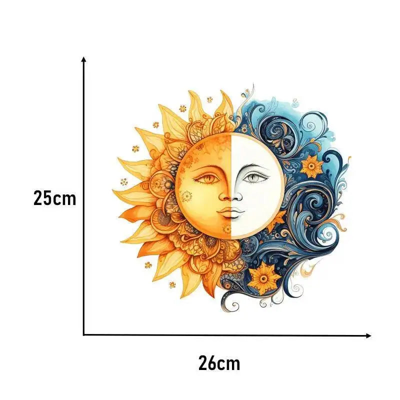 Heat Transfer on Clothes Iron On Patch for Hoodies, Sun and Moon, DTF Thermo Sticker Decals for Men and Women