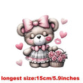 15cm Kids Cartoon Flower Love Bear Dtf Transfers Ready To Press Patches For Clothing T-shirt Hoodies Heat Transfer Stickers