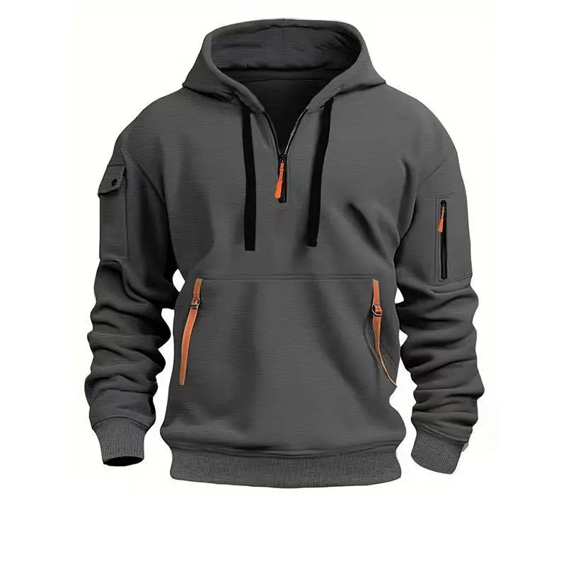 New Men's Zip-Up Color Block Hoodie with Casual Stylish & Durable Fall/Winter Top Raglan Sleeves Hoodies Sweatshirt MaleNew Men'